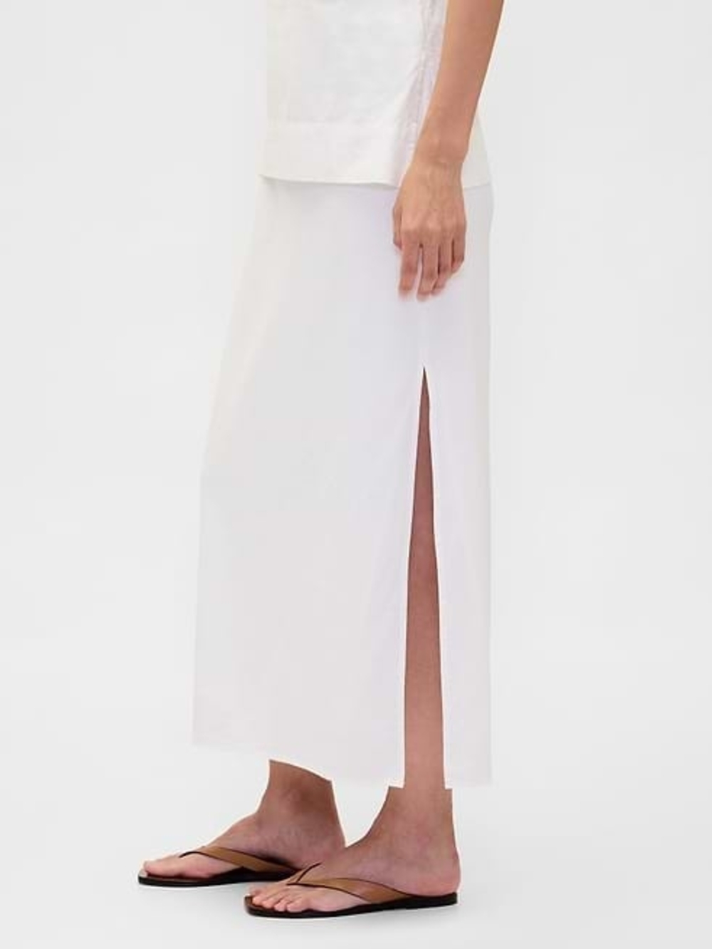 GAP White Side-Slit Midi Skirt-linen Blend..Size:M